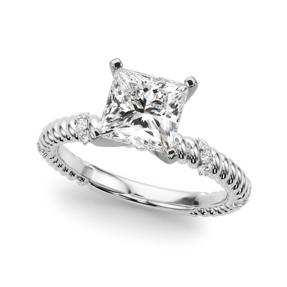 Platinum Princess Solitaire Twisted Band Prong Set Engagement Ring