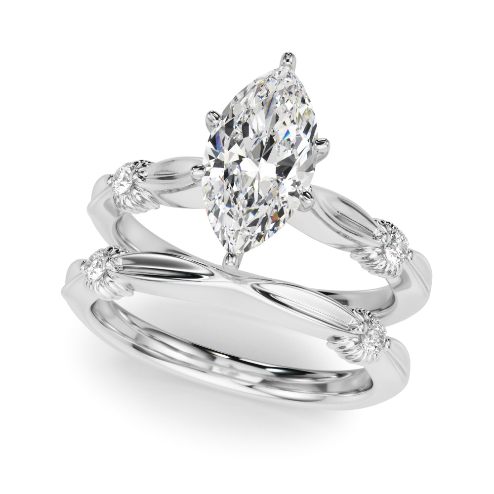 White gold Marquise Solitaire Diamond Twisted Band with Four-Prong Setting