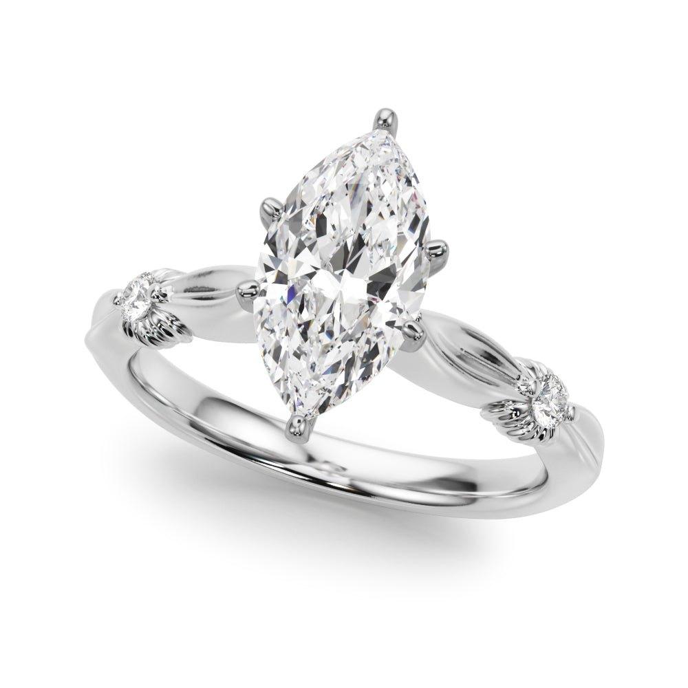 White gold Marquise Solitaire Diamond Twisted Band with Four-Prong Setting