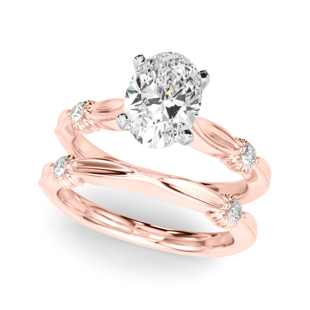 Rose gold Oval Solitaire Diamond Twisted Band with Four-Prong Setting