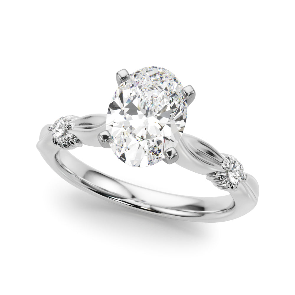 White gold Oval Solitaire Diamond Twisted Band with Four-Prong Setting