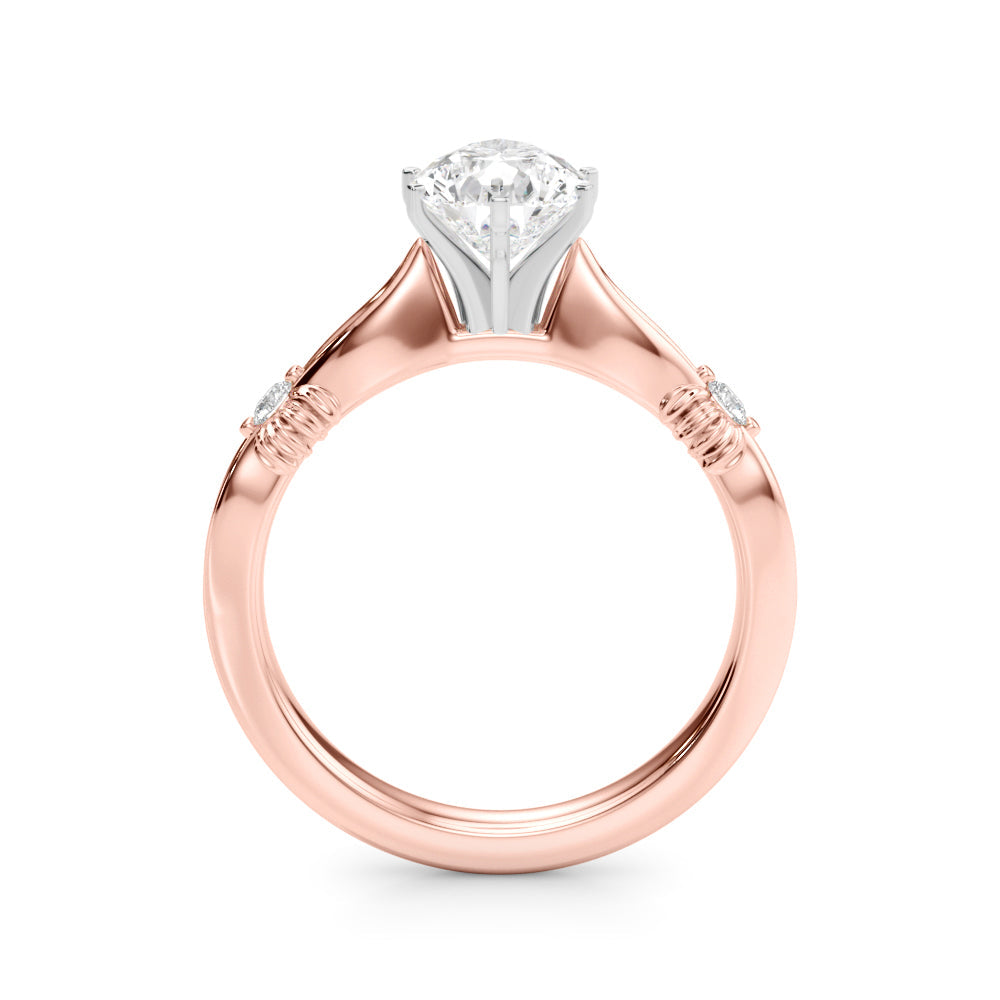 Rose gold Pear Solitaire Diamond Twisted Band with Four-Prong Setting