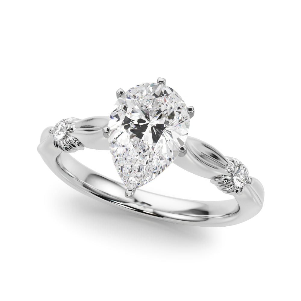 White gold Pear Solitaire Diamond Twisted Band with Four-Prong Setting