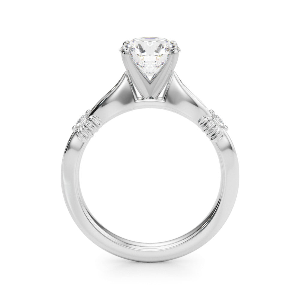 Silver Round Solitaire Diamond Twisted Band with Four-Prong Setting