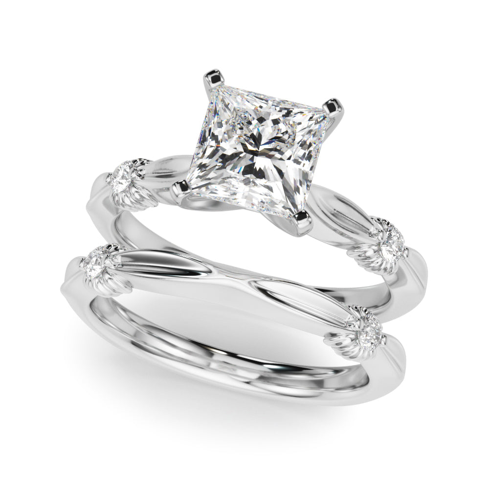 Platinum Princess Solitaire Diamond Twisted Band with Four-Prong Setting