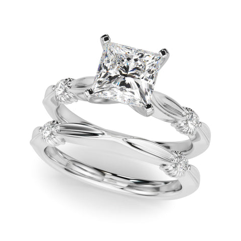 Platinum Princess Solitaire Diamond Twisted Band with Four-Prong Setting