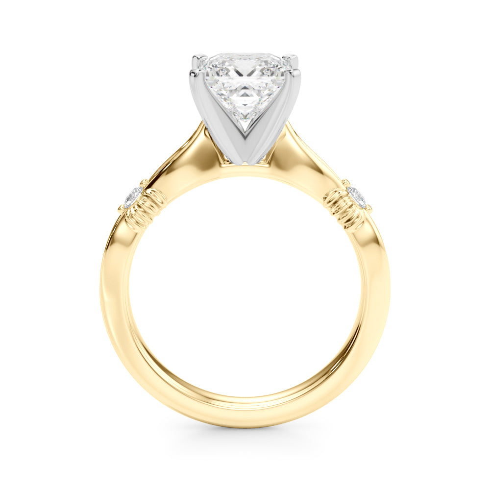 Yellow gold Princess Solitaire Diamond Twisted Band with Four-Prong Setting