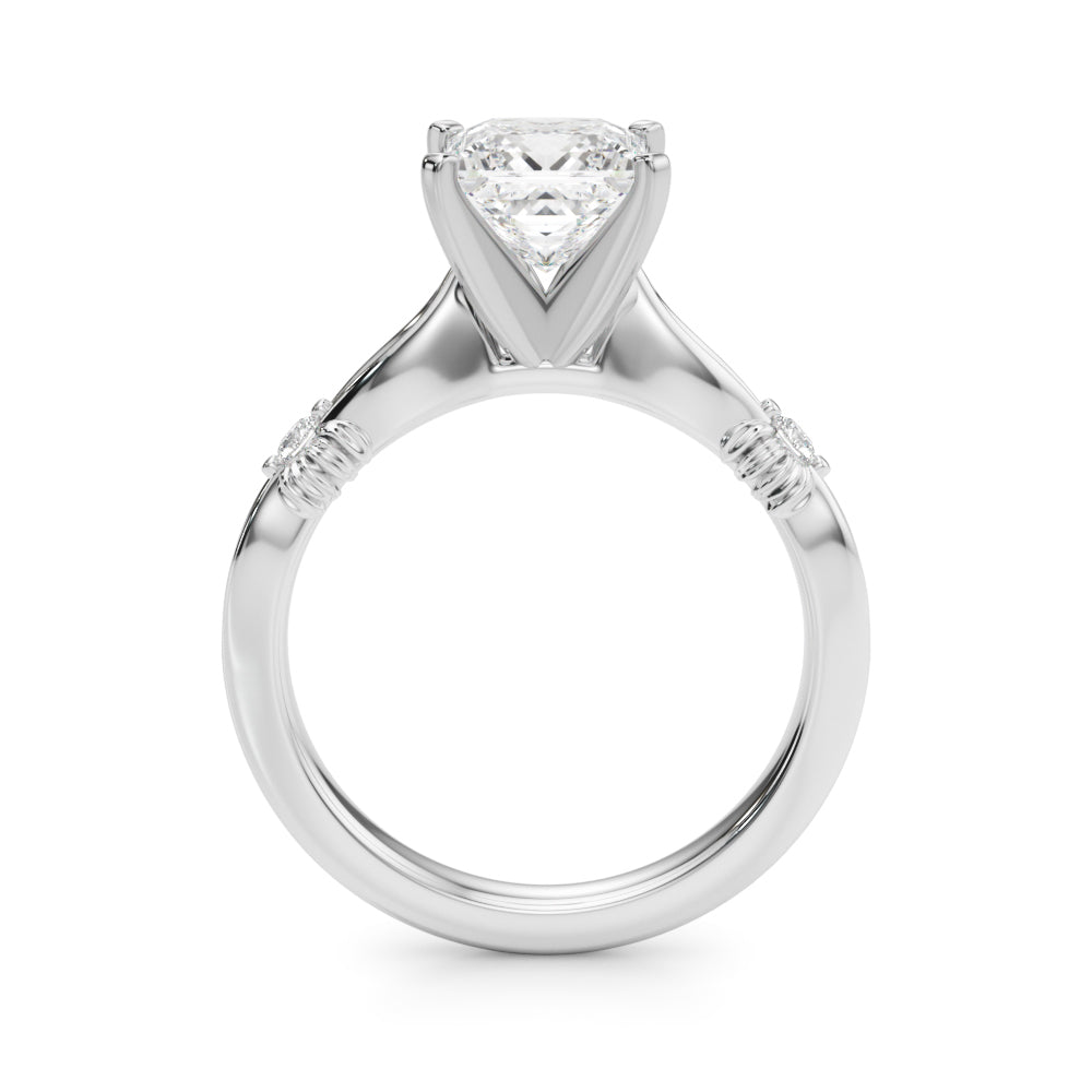 Platinum Princess Solitaire Diamond Twisted Band with Four-Prong Setting