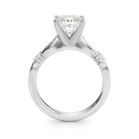 Platinum Princess Solitaire Diamond Twisted Band with Four-Prong Setting