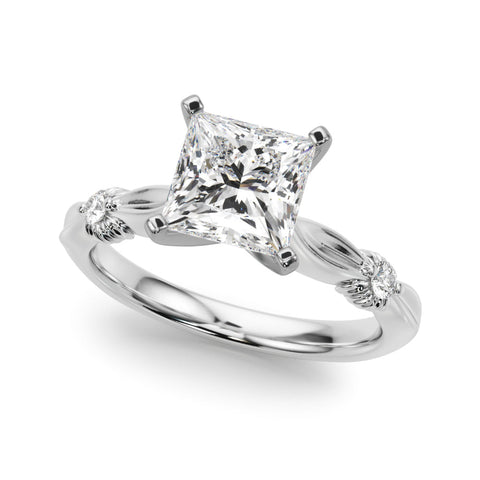 Platinum Princess Solitaire Diamond Twisted Band with Four-Prong Setting