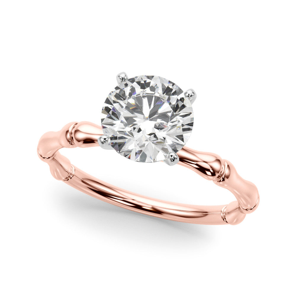 Rose gold Heart Solitaire Diamond Ring with Bamboo Band and Four-Prong Setting