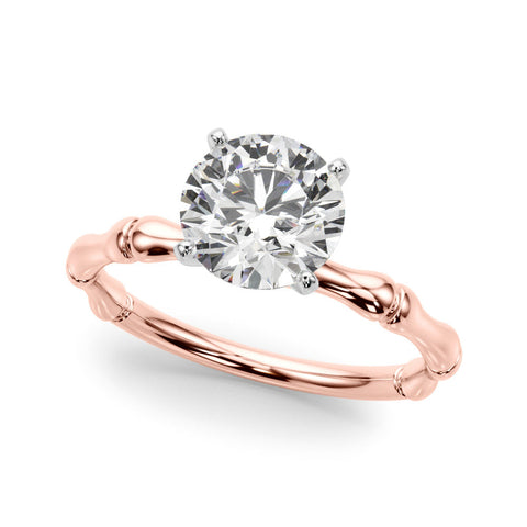 Rose gold Heart Solitaire Diamond Ring with Bamboo Band and Four-Prong Setting
