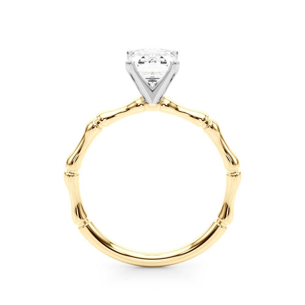 Yellow gold Radiant Solitaire Diamond Ring with Bamboo Band and Four-Prong Setting