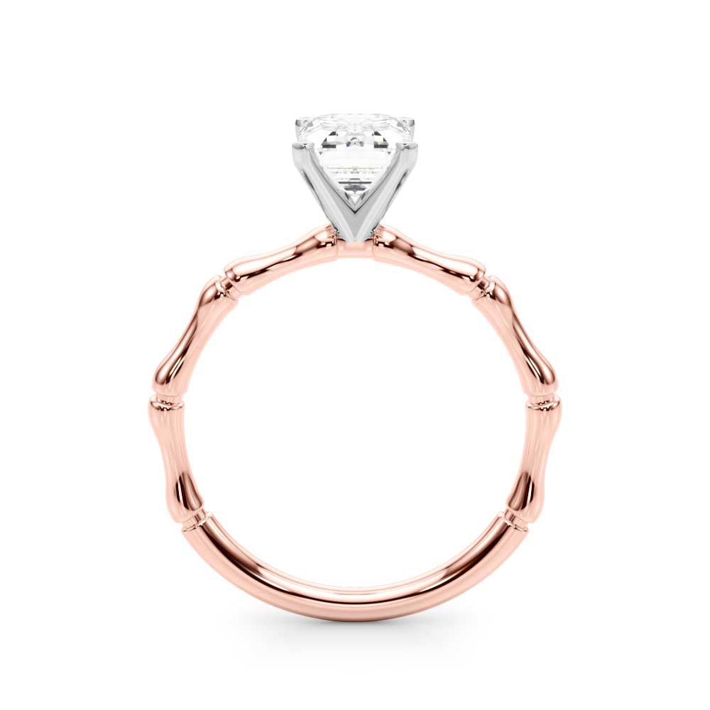 Rose gold Radiant Solitaire Diamond Ring with Bamboo Band and Four-Prong Setting