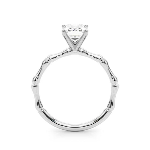 Platinum Radiant Solitaire Diamond Ring with Bamboo Band and Four-Prong Setting