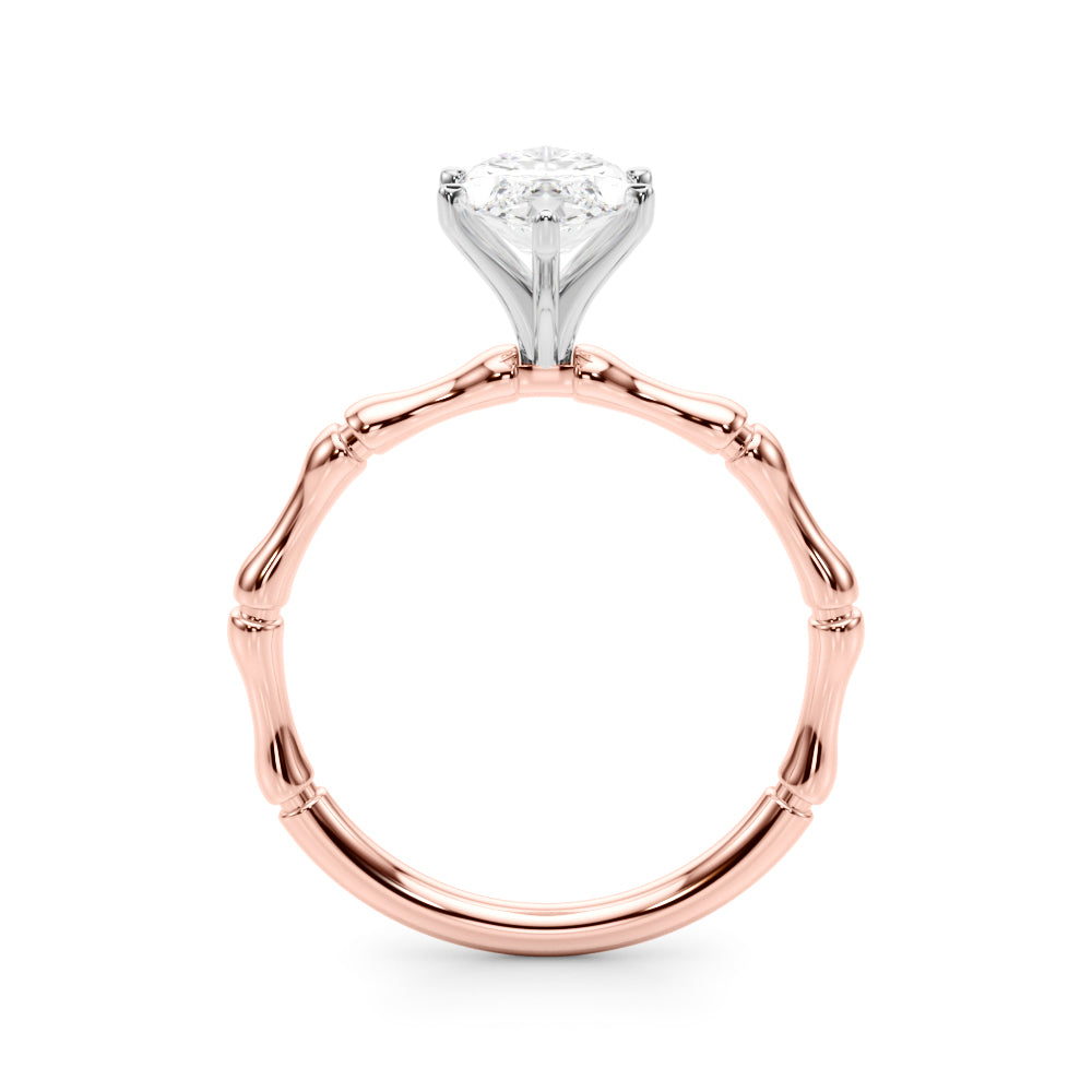 Rose gold Marquise Solitaire Diamond Ring with Bamboo Band and Four-Prong Setting