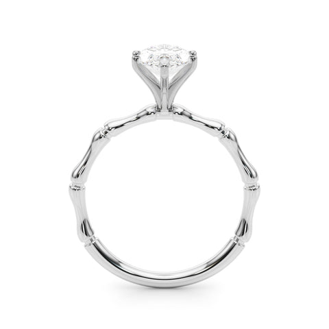 Platinum Marquise Solitaire Diamond Ring with Bamboo Band and Four-Prong Setting