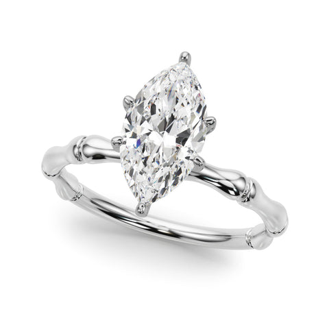 Platinum Marquise Solitaire Diamond Ring with Bamboo Band and Four-Prong Setting