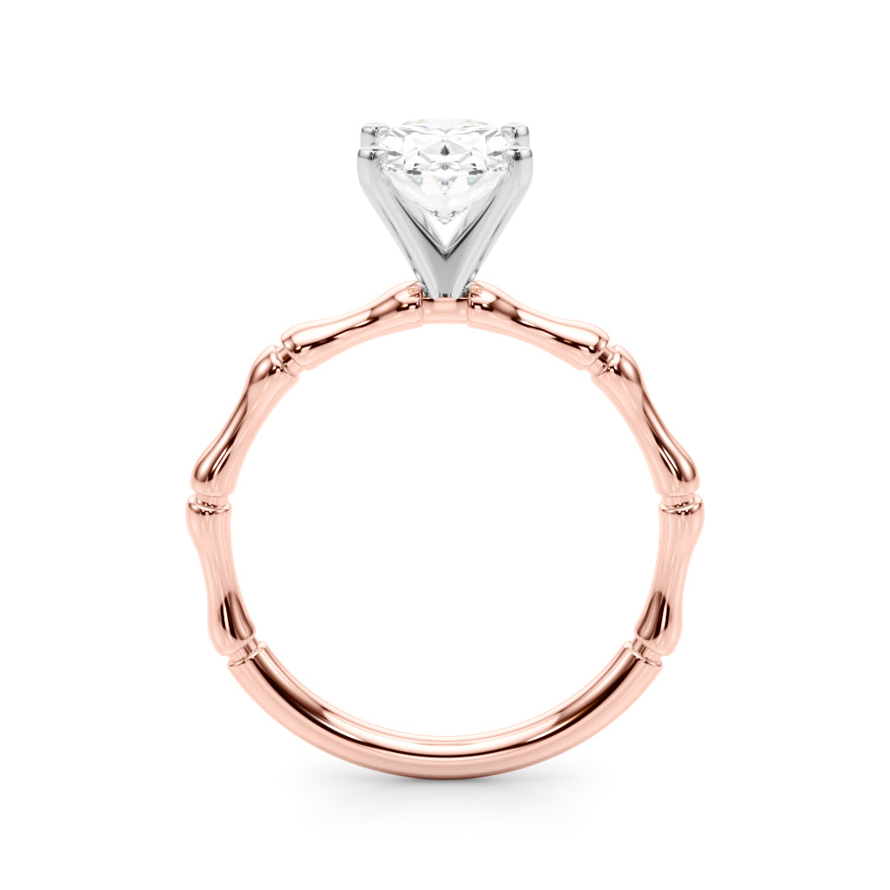 Rose gold Oval Solitaire Diamond Ring with Bamboo Band and Four-Prong Setting