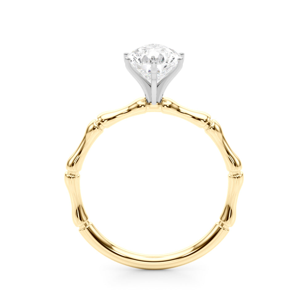 Yellow gold Pear Solitaire Diamond Ring with Bamboo Band and Four-Prong Setting