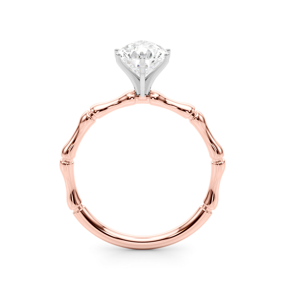 Rose gold Pear Solitaire Diamond Ring with Bamboo Band and Four-Prong Setting