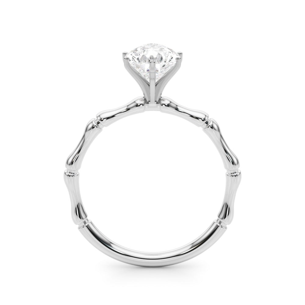 White gold Pear Solitaire Diamond Ring with Bamboo Band and Four-Prong Setting