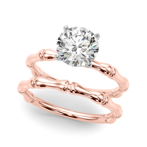 Rose gold Heart Solitaire Diamond Ring with Bamboo Band and Four-Prong Setting