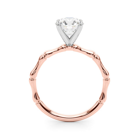 Rose gold Heart Solitaire Diamond Ring with Bamboo Band and Four-Prong Setting