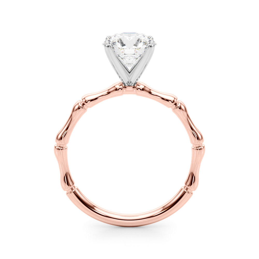 Rose gold Heart Solitaire Diamond Ring with Bamboo Band and Four-Prong Setting
