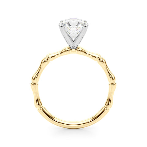 Yellow gold Heart Solitaire Diamond Ring with Bamboo Band and Four-Prong Setting
