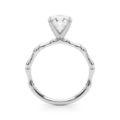 Platinum Heart Solitaire Diamond Ring with Bamboo Band and Four-Prong Setting