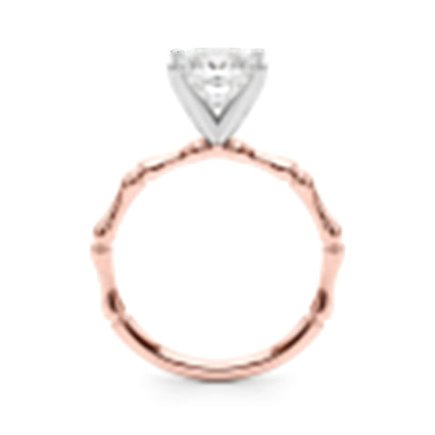 Rose gold Princess Solitaire Diamond Ring with Bamboo Band and Four-Prong Setting