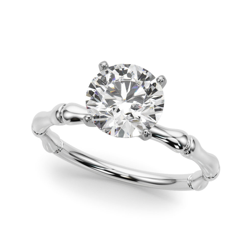 White gold Cushion Solitaire Diamond Ring with Bamboo Band and Four-Prong Setting