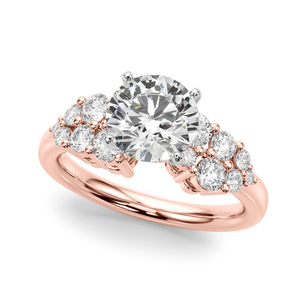 Rose gold Cushion Cluster Diamond Engagement Ring with Pavé Band and Four-Prong Setting