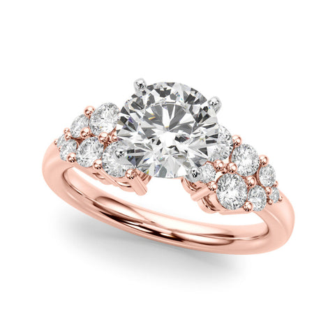 Rose gold Cushion Cluster Diamond Engagement Ring with Pavé Band and Four-Prong Setting