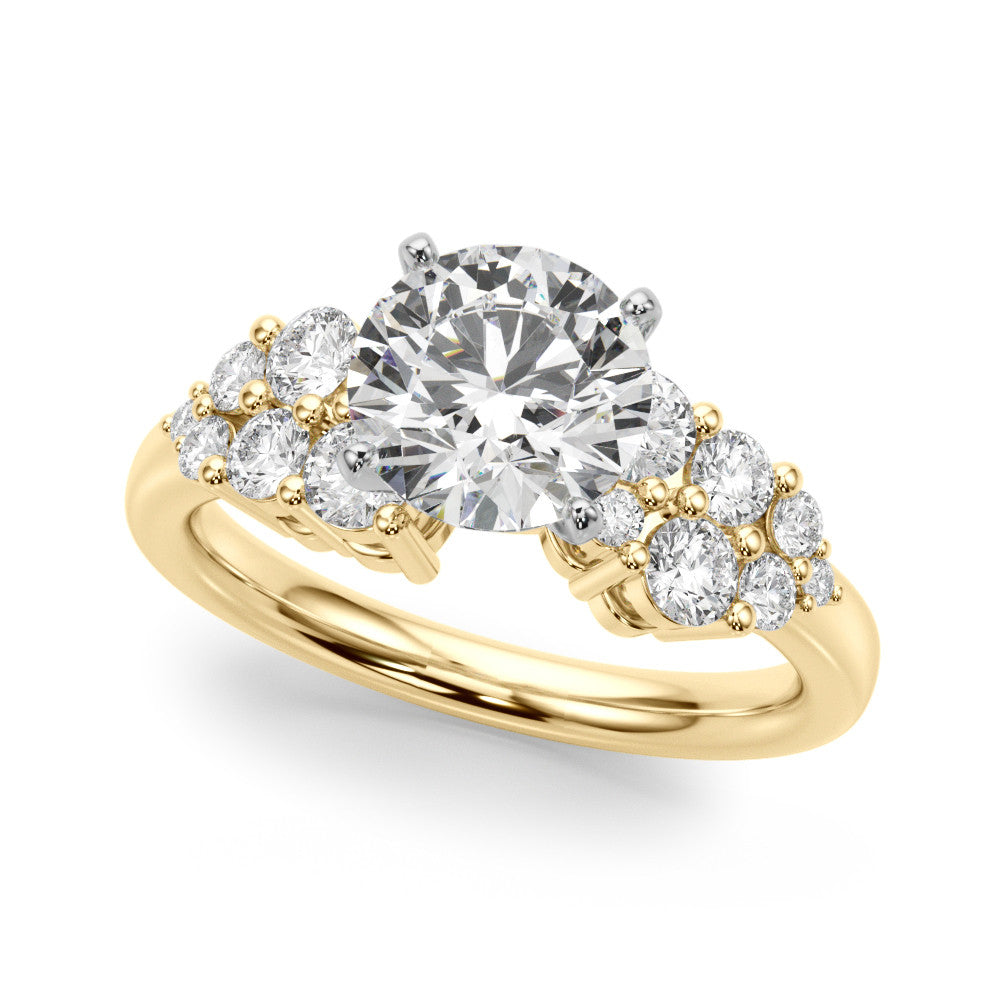 Yellow gold Heart Cluster Diamond Engagement Ring with Pavé Band and Four-Prong Setting
