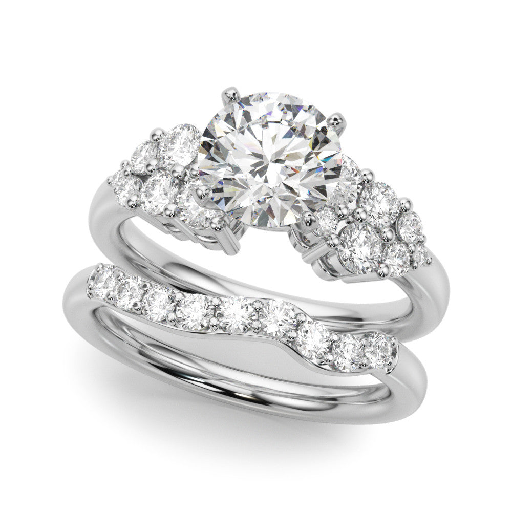 White gold Cushion Cluster Diamond Engagement Ring with Pavé Band and Four-Prong Setting