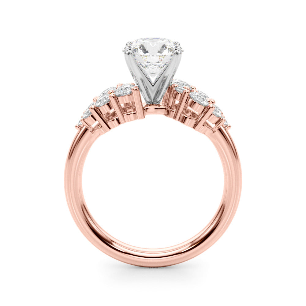 Rose gold Cushion Cluster Diamond Engagement Ring with Pavé Band and Four-Prong Setting
