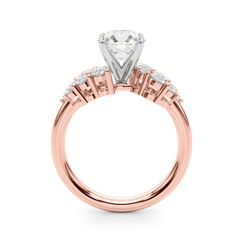 Rose gold Cushion Cluster Diamond Engagement Ring with Pavé Band and Four-Prong Setting