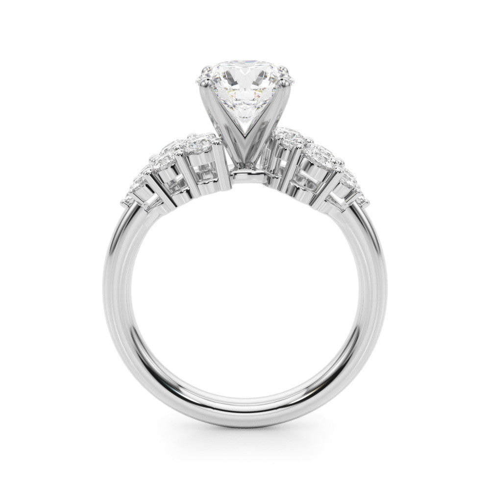 White gold Cushion Cluster Diamond Engagement Ring with Pavé Band and Four-Prong Setting