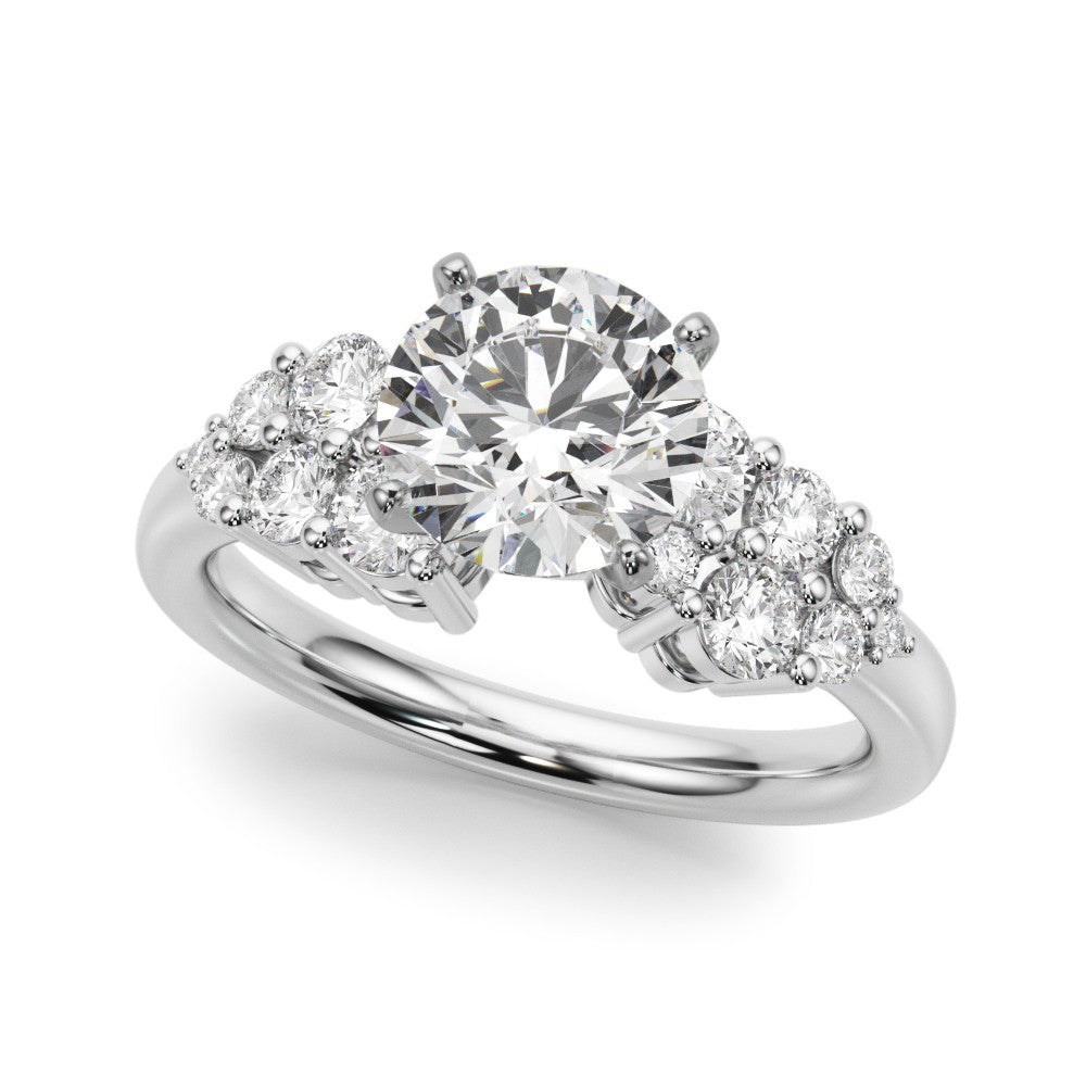 White gold Heart Cluster Diamond Engagement Ring with Pavé Band and Four-Prong Setting