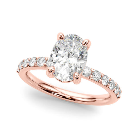 Rose gold Oval Cut Diamond Pavé Band Solitaire Ring with Four-Prong Setting