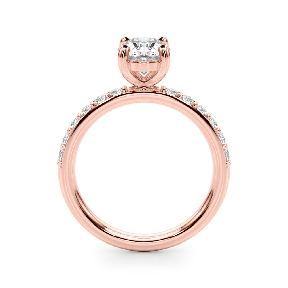 Rose gold Oval Cut Diamond Pavé Band Solitaire Ring with Four-Prong Setting