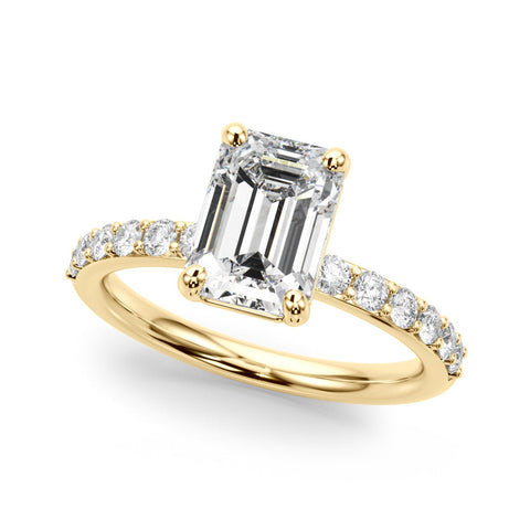 Yellow gold Heart Cut Diamond Solitaire with Pave Band and Four-Prong Setting