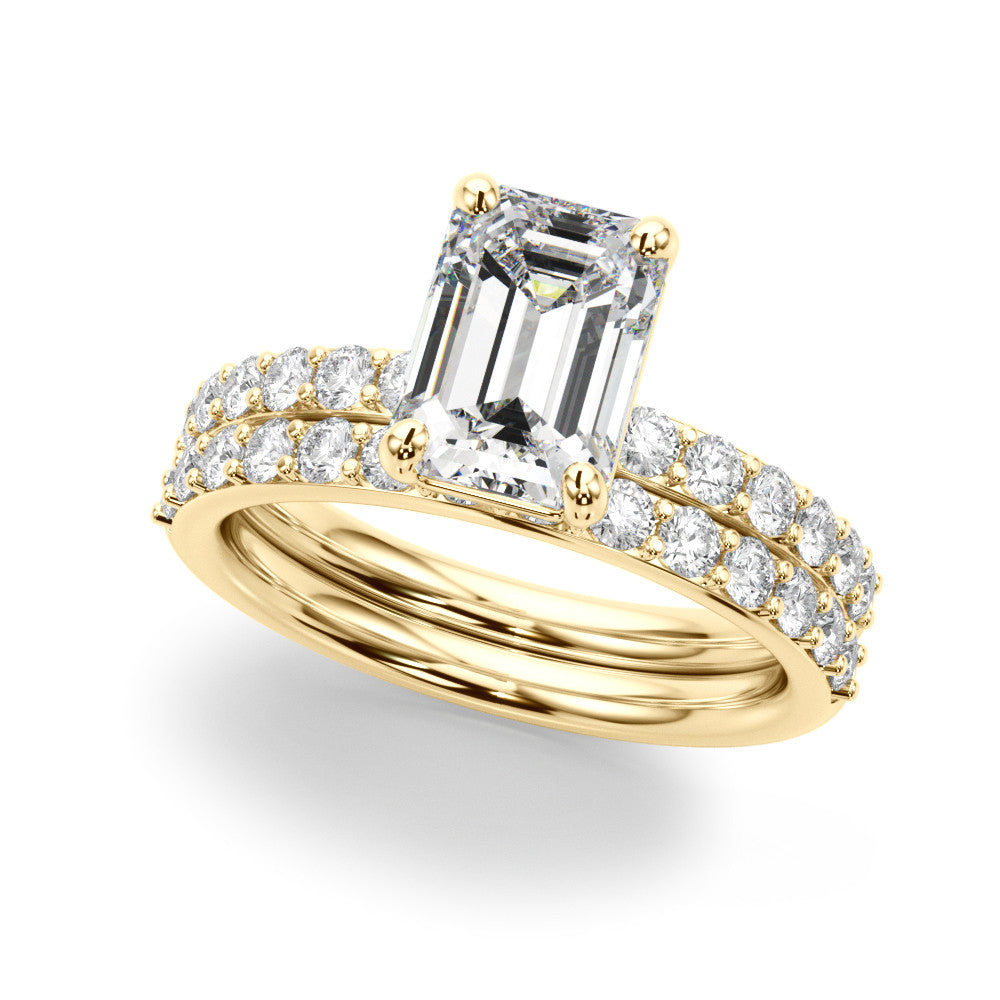 Yellow gold Heart Cut Diamond Solitaire with Pave Band and Four-Prong Setting