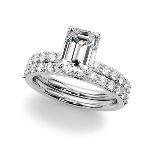 White gold Heart Cut Diamond Solitaire with Pave Band and Four-Prong Setting