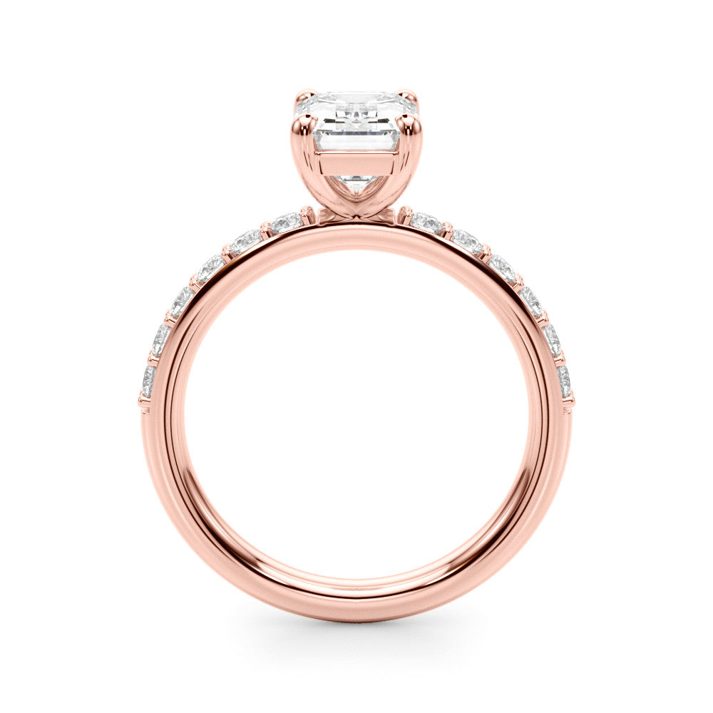 Rose gold Heart Cut Diamond Solitaire with Pave Band and Four-Prong Setting