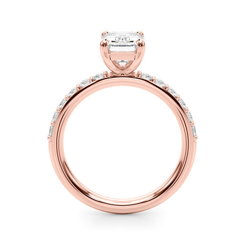 Rose gold Heart Cut Diamond Solitaire with Pave Band and Four-Prong Setting