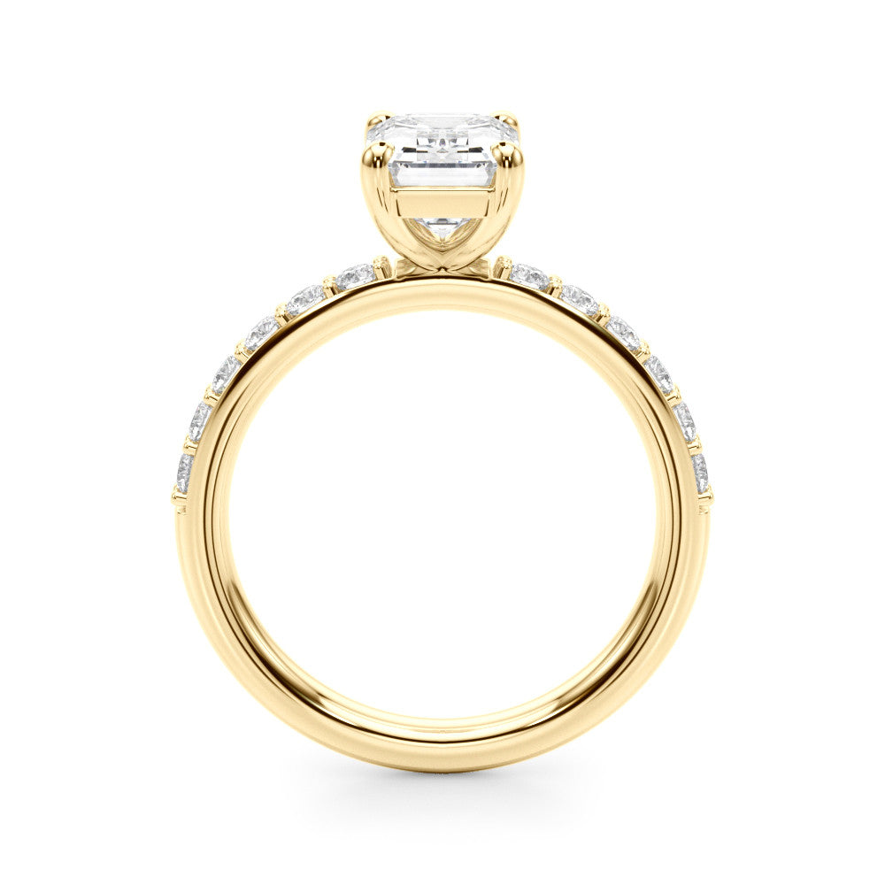 Yellow gold Heart Cut Diamond Solitaire with Pave Band and Four-Prong Setting