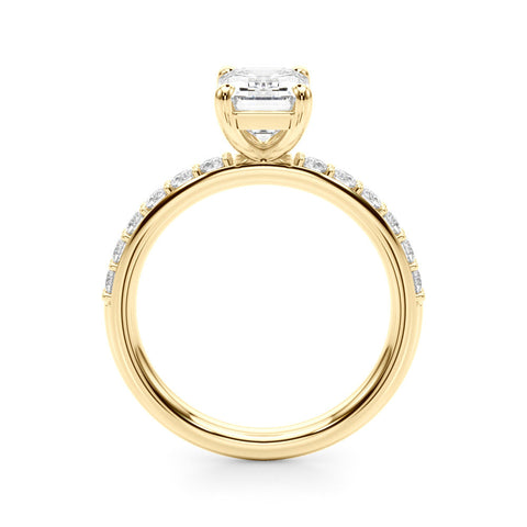 Yellow gold Heart Cut Diamond Solitaire with Pave Band and Four-Prong Setting